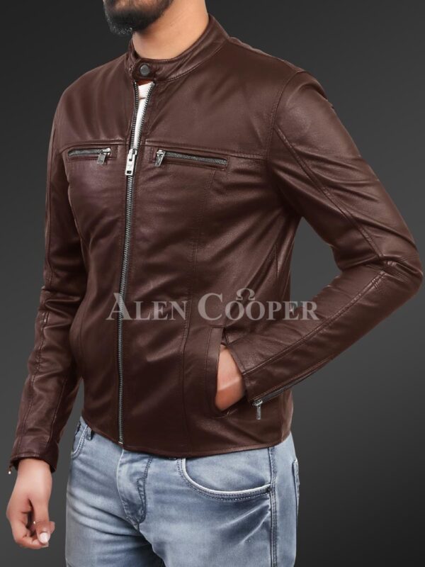 New Men’s comfortable real leather jacket in Coffee view