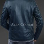New Men’s comfortable real leather jacket in Navy back side view