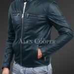 New Men’s comfortable real leather jacket in Navy side view