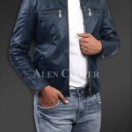 New Men’s comfortable real leather jacket in Navy view