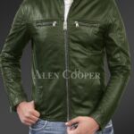 New Men’s comfortable real leather jacket in Olive