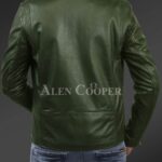 New Men’s comfortable real leather jacket in Olive back side view