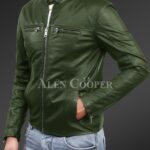 New Men’s comfortable real leather jacket in Olive view