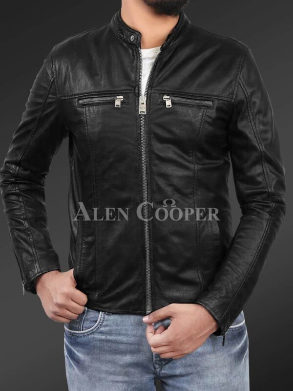 New Men’s comfortable real leather jacket in black