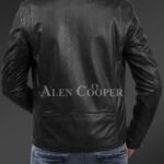 New Men’s comfortable real leather jacket in black back side view
