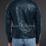New Men’s iconic Navy short real leather jacket with quilted shoulder back side view