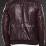 New Quilted slim fit real leather jacket for men in Coffee back side view