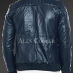 New Quilted slim fit real leather jacket for men in Navy Back side view