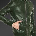 New Quilted slim fit real leather jacket for men in Olive