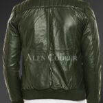 New Quilted slim fit real leather jacket for men in Olive back side view