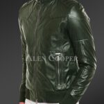 New Quilted slim fit real leather jacket for men in Olive side view