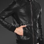 New Quilted slim fit real leather jacket for men in black