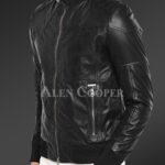 New Quilted slim fit real leather jacket for men in black Side back view