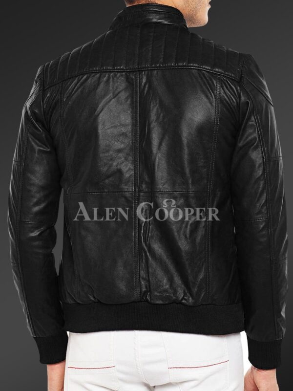 New Quilted slim fit real leather jacket for men in black back view