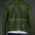 New Real leather winter jacket with traditional snap pockets for men In Green back view