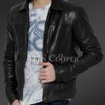 New Real leather winter jacket with traditional snap pockets for men view