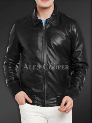 New Side view Super glossy pure leather jacket for men