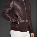 New Side view Super glossy pure leather jacket for men In coffee sideview