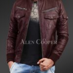 New Slim fit pure n smooth real leather jacket with double faced shearling collar in coffee