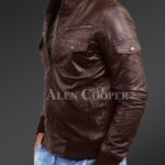 New Slim fit pure n smooth real leather jacket with double faced shearling collar in coffee side view
