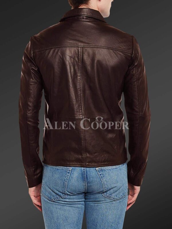New Soft and comfortable Coffee real leather jacket for men back view