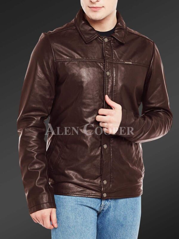 New Soft and comfortable Coffee real leather jacket for men view