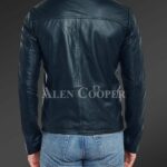 New Soft and comfortable Navy real leather jacket for men back view