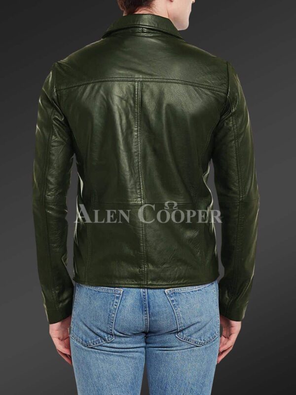 New Soft and comfortable Olive real leather jacket for men back view
