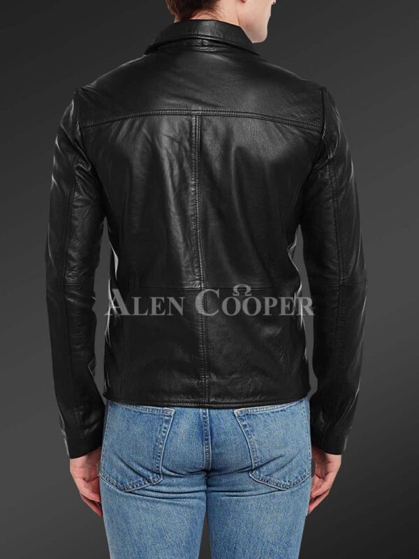 New Soft and comfortable black real leather jacket for men Back side view
