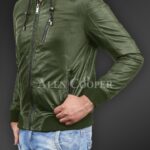 New Soft and smooth textured affordable real leather hooded jacket Olive side view