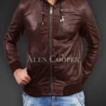 New Soft and smooth textured affordable real leather hooded jacket coffee