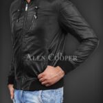 New Soft and smooth textured affordable real leather hooded jacket side view