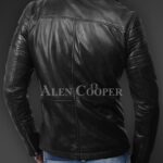 New Soft-and-solid-asymmetrical-zipper-closure-pure-leather-jacket-for-men-in-black Bacck Side view