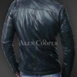 New Soft-and-solid-asymmetrical-zipper-closure-pure-leather-jacket-for-men-in-navy back sife view