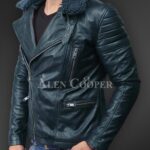New Soft-and-solid-asymmetrical-zipper-closure-pure-leather-jacket-for-men-in-navysideviews