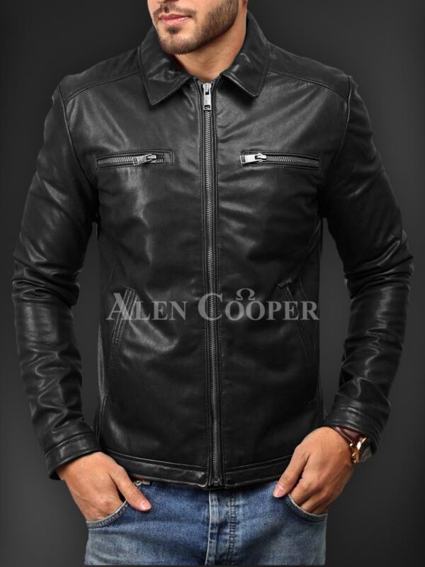 New Soft solid and straight real leather winter jacket for men