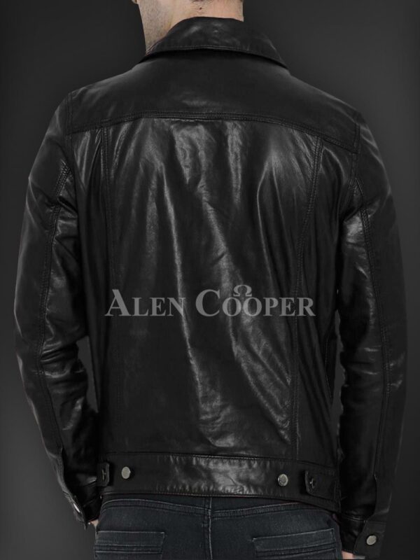 New Soft yet sturdy reasonable leather jacket for men back side view