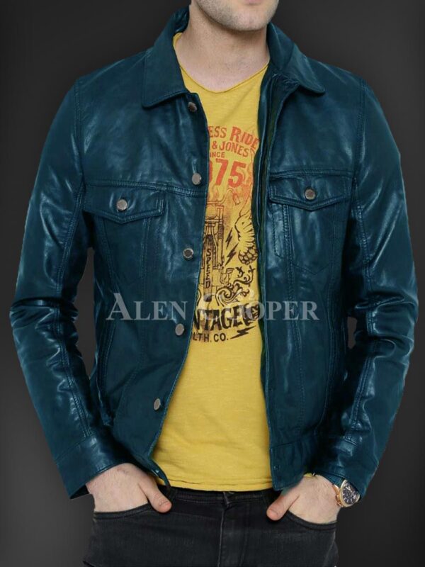 New Soft yet sturdy reasonable leather jacket for men in Navy