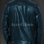 New Soft yet sturdy reasonable leather jacket for men in Navy back side view