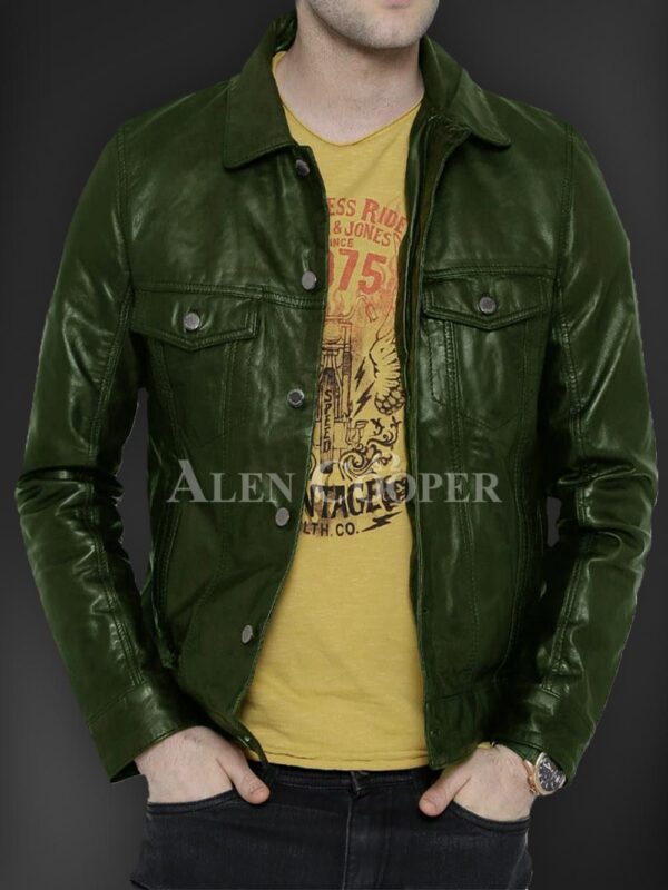 New Soft yet sturdy reasonable leather jacket for men in Olive