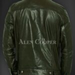 New Soft yet sturdy reasonable leather jacket for men in Olive back side view