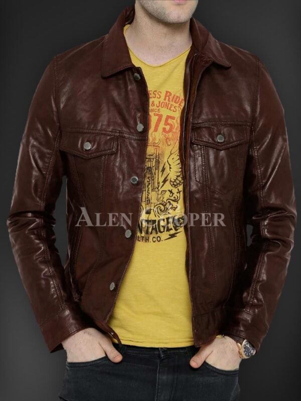 New Soft yet sturdy reasonable leather jacket for men in coffee