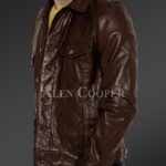 New Soft yet sturdy reasonable leather jacket for men in coffee side view