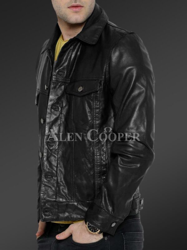 New Soft yet sturdy reasonable leather jacket for men side view