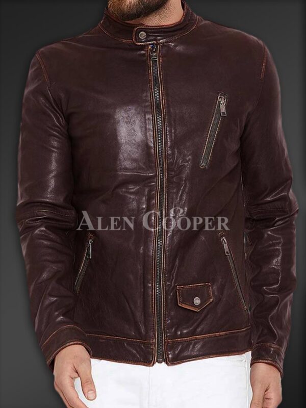 New Sturdy Yet Soft Winter Leather Jacket for Men in coffee