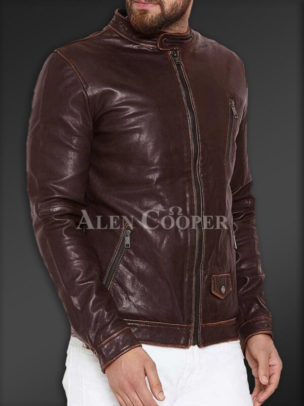 New Sturdy Yet Soft Winter Leather Jacket for Men in coffee side view