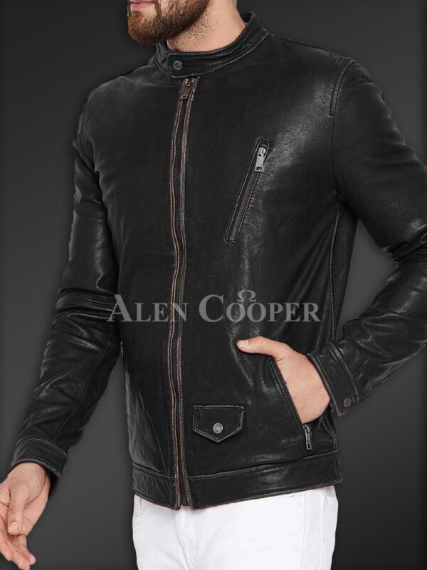 New Sturdy Yet Soft Winter Leather Jacket for Men sideview