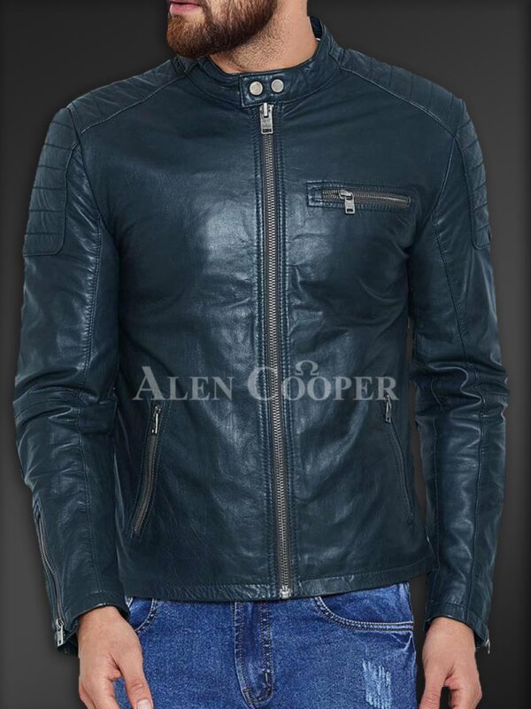 New Stylish and comfortable real leather jacket for men in Navy