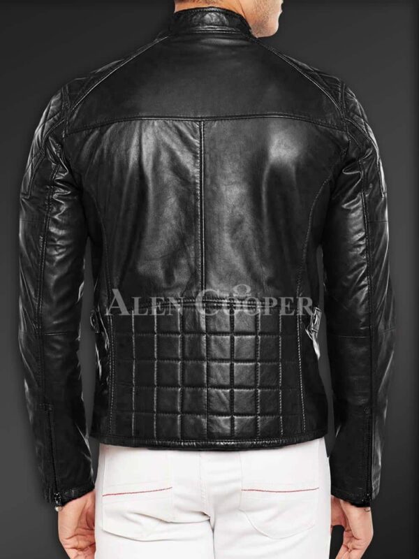 New Super Soft Slim Fit Quilted Real Leather Jacket for Men Back side view