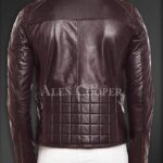 New Super Soft Slim Fit Quilted Real Leather Jacket for Men Coffee Back side view